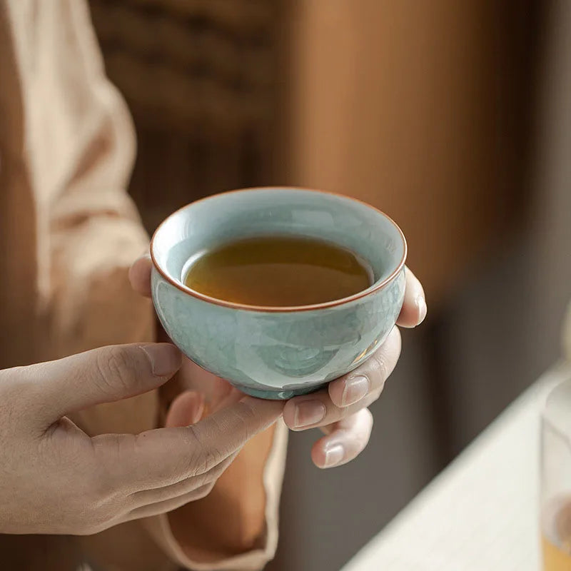 Chinesisch handgemacht Ru Ofen Porzellan Teetasse Haushalt Eis geknackt Teetasse Keramik Master Cup Frost Blume Persönliche Teeschale Teegeschirr - GYLDNE GRÆNSE Gourmet Online Shop