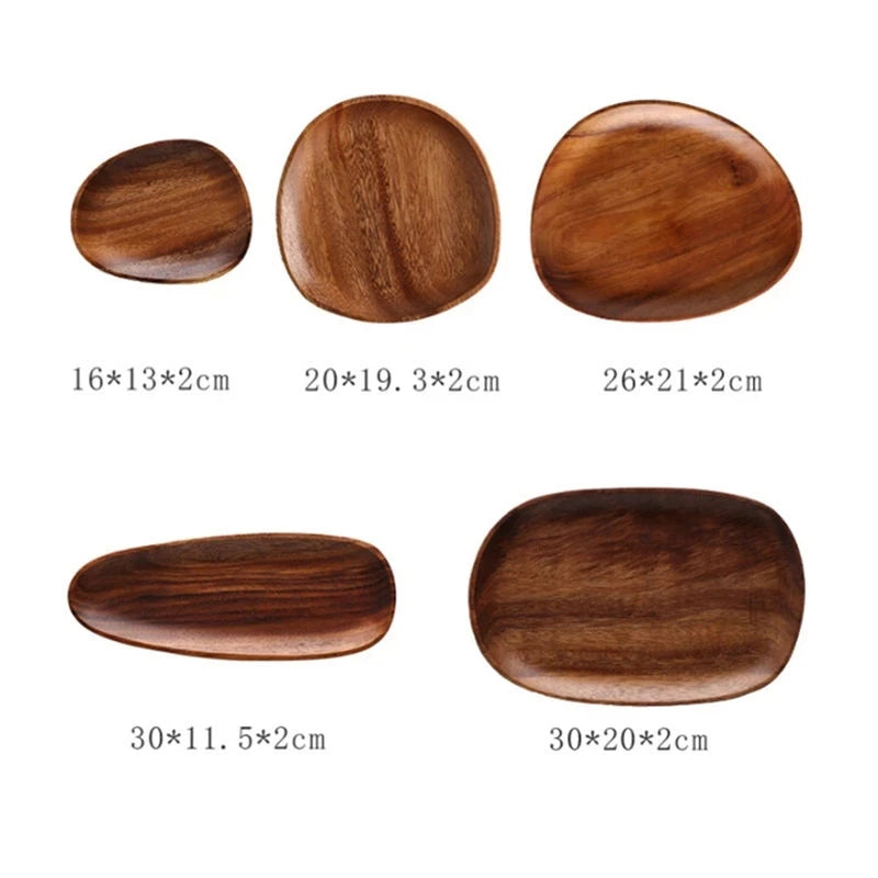 Dinner Platte Teller Holz Wood Irregular Oval Wood Dinner Plate Tableware Set - GYLDNE GRÆNSE Gourmet Online Shop