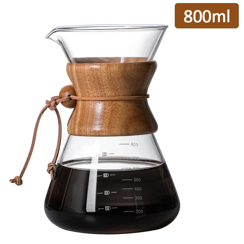 Hand Glas Kaffeekocher Kaffeemaschine 400ML 600ML 800ML 1L Edelstahl Filter Dripper Manuelle Kaffeemaschine Brüherkanne - GYLDNE GRÆNSE Gourmet Online Shop
