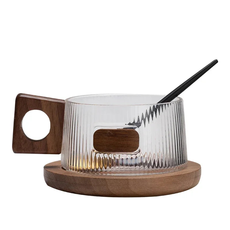Kaffeebecher Set Teetassen 250ml Büro Glas Wasserbecher Casual Afternoon Tea Tasse mit Tablett Löffel Kung Fu Getränkebecher - GYLDNE GRÆNSE Gourmet Online Shop