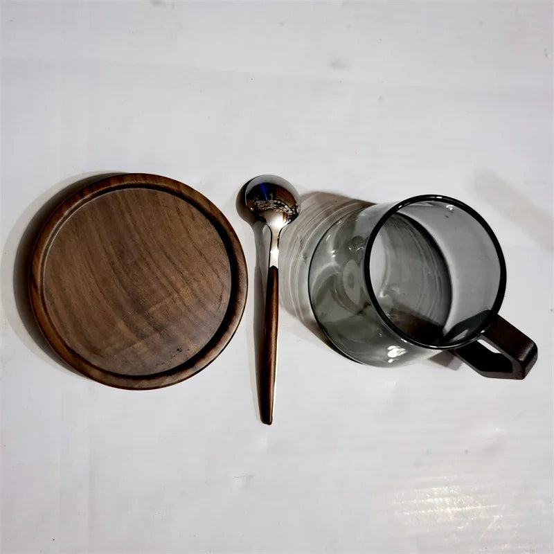 320 ml American Latte Hitzebeständige Kaffeetasse aus Glas mit Holztablett Löffel Milch Teetasse Frisch gemahlene Tasse Barista Cafe Zugang - GYLDNE GRÆNSE Gourmet Online Shop