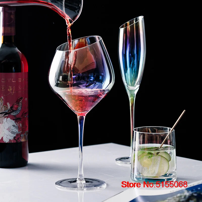 Schillernde Farben Klassisches Burgunderrot Glas Ionenbeschichtung Kristall Bordeaux Kelch Party Hochzeit Champagner Flöten Schräger Mund Weinbecher - GYLDNE GRÆNSE Gourmet Online Shop