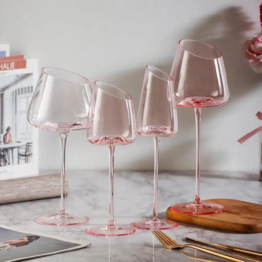 Französisch Rosa Flamingo Rotwein Gläser Set Kristallglas Kelch Kreativ Schrägmund Konkaver Boden Champagner Weinbecher Blau - GYLDNE GRÆNSE Gourmet Online Shop