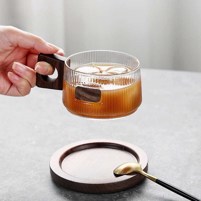 Kaffeebecher Set Teetassen 250ml Büro Glas Wasserbecher Casual Afternoon Tea Tasse mit Tablett Löffel Kung Fu Getränkebecher - GYLDNE GRÆNSE Gourmet Online Shop