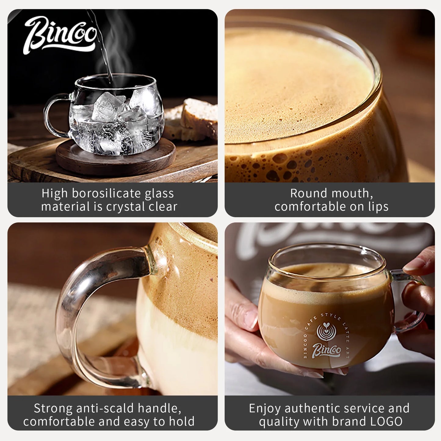 Bincoo 280ml Hitzebeständiger Becher aus hochborosilikatfarbenem Glas Kaffeetasse mit Griff Büro Tee Milch Wasser Tasse Klare Tassen Espressobecher - GYLDNE GRÆNSE Gourmet Online Shop