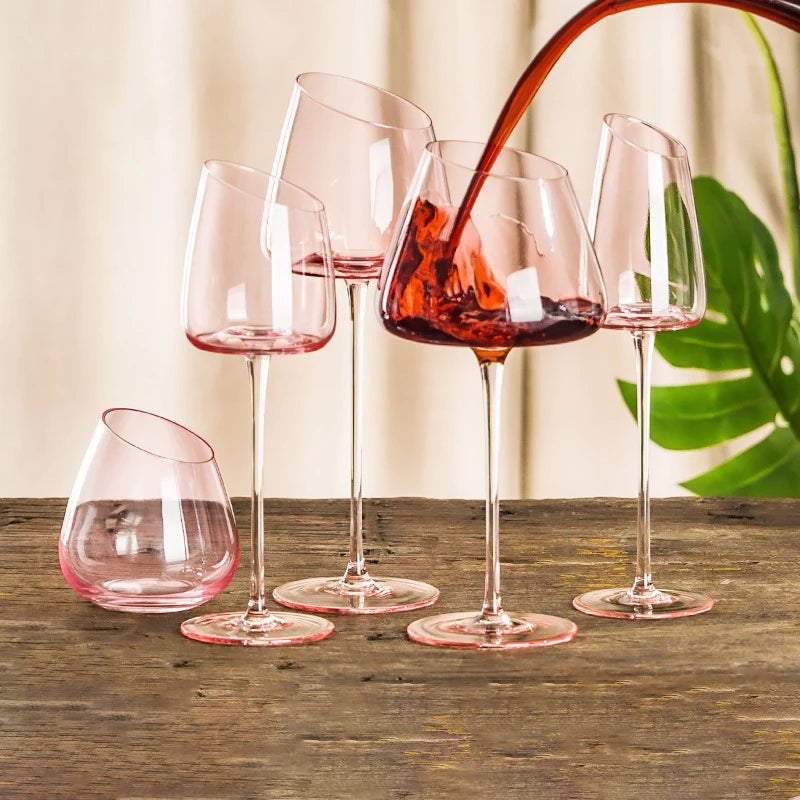 Französisch Rosa Flamingo Rotwein Gläser Set Kristallglas Kelch Kreativ Schrägmund Konkaver Boden Champagner Weinbecher Blau - GYLDNE GRÆNSE Gourmet Online Shop