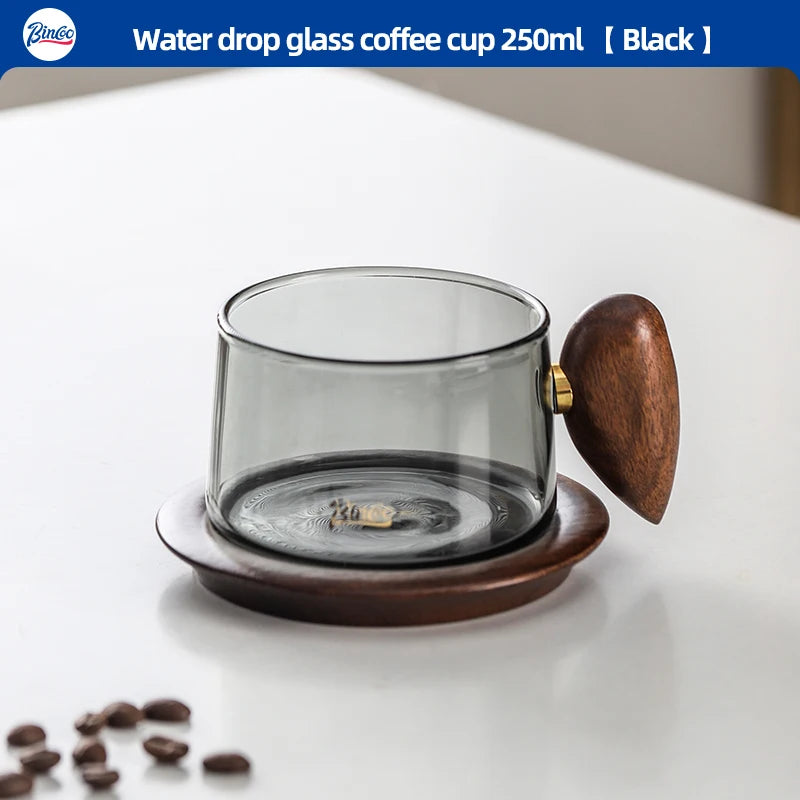 Bincoo Kaffeetasse und Untertasse Set High-End exquisiter Walnuss-Untersetzer mit Löffel-Isolierpad Hochwertige Kaffeeglastasse - GYLDNE GRÆNSE Gourmet Online Shop