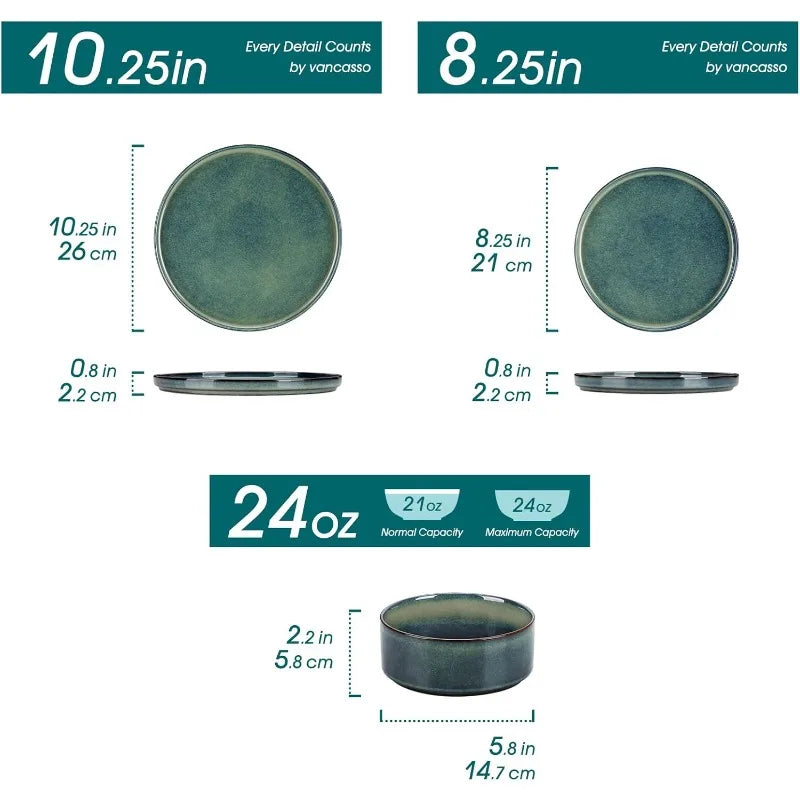 Sternenteller und Schüsseln Sets, 12 Stück grüne Geschirrsets für die Küche, modernes Steinzeuggeschirr Set für 4 - GYLDNE GRÆNSE Gourmet Online Shop