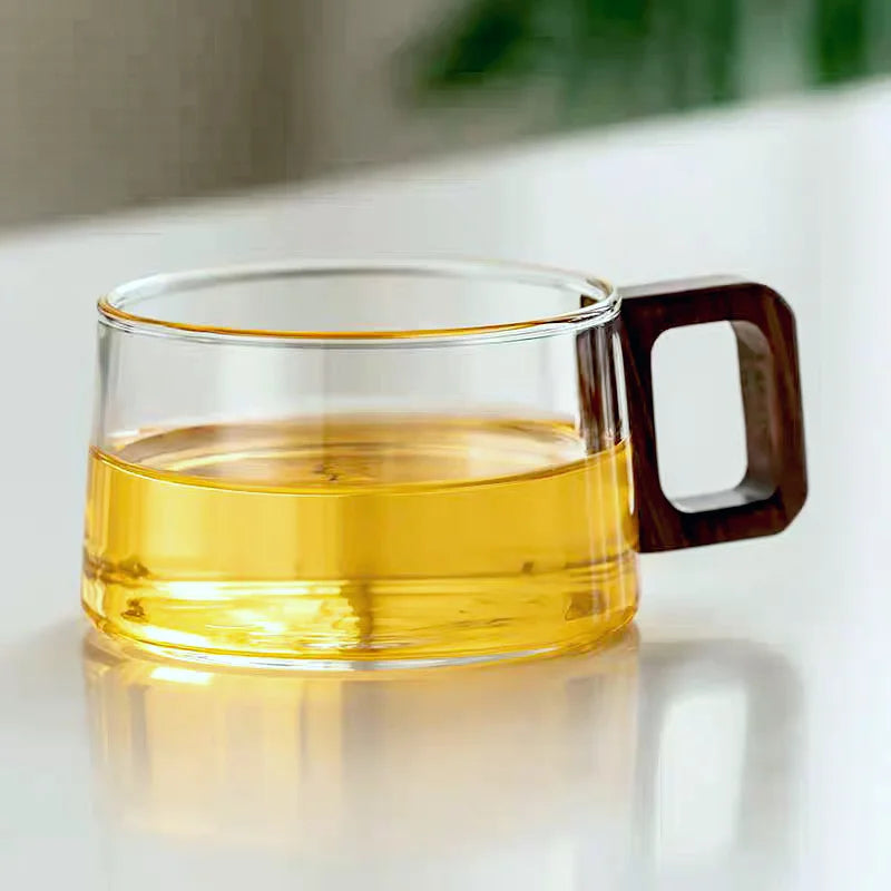 200 ml American Latte Glas Kaffeebecher mit rundem Holztablett Löffel hitzebeständige Milchteetasse frisch gemahlene Kaffeetasse Set - GYLDNE GRÆNSE Gourmet Online Shop