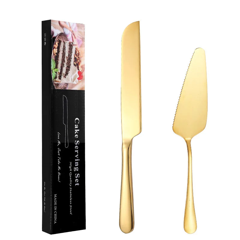 2PCS Kuchenschaufel Set Edelstahl Brot Pizzamesser Dessert Pie Fondant Divider Gold Silber Backwerkzeug Für Hochzeit - GYLDNE GRÆNSE Gourmet Online Shop