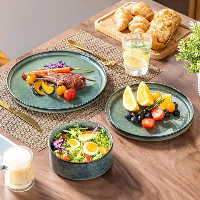 Sternenteller und Schüsseln Sets, 12 Stück grüne Geschirrsets für die Küche, modernes Steinzeuggeschirr Set für 4 - GYLDNE GRÆNSE Gourmet Online Shop