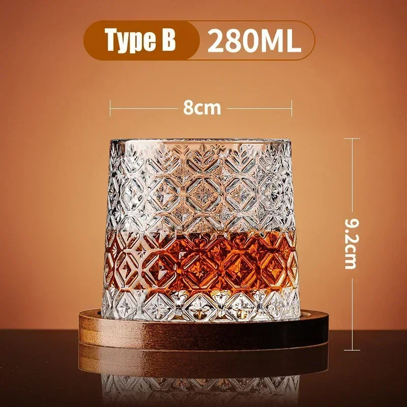 Retro Rotating Whisky Glass Cup with Bamboo Coaster Spinning Top Stress Relief Wine Enjoyable Cups Home Bar Drinking Utensils - GYLDNE GRÆNSE Gourmet Online Shop