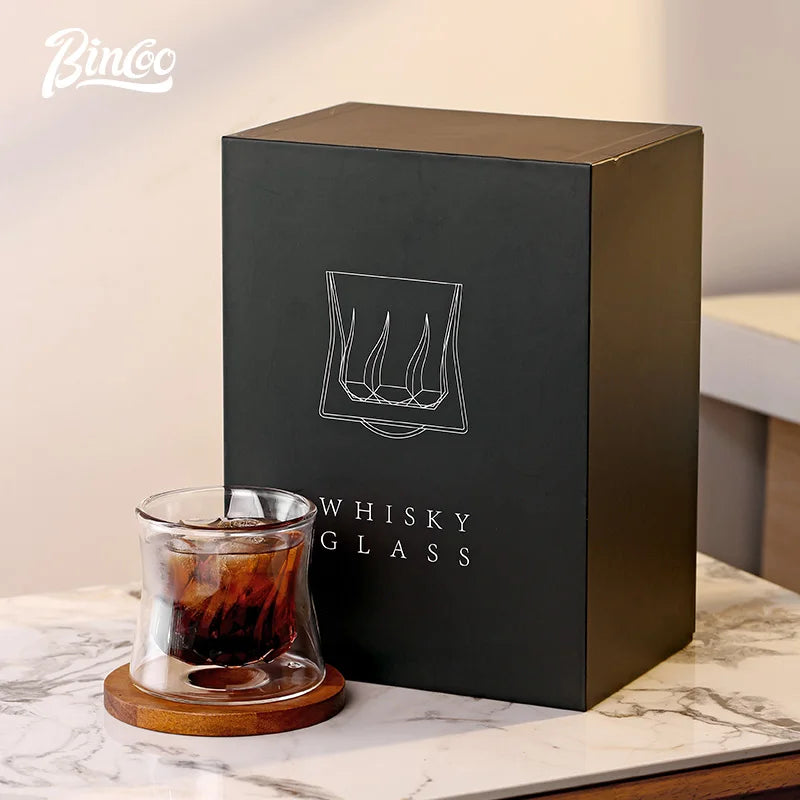 Bincoo-Double-Layer Latte Kaffeetasse mit Holz-Pads, Trinkgeschirr für Cocktailbar, Wassersaftbecher, hitzebeständige Tassen, Untersetzer 200ml - GYLDNE GRÆNSE Gourmet Online Shop