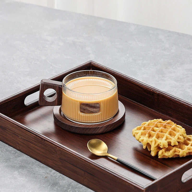 Kaffeebecher Set Teetassen 250ml Büro Glas Wasserbecher Casual Afternoon Tea Tasse mit Tablett Löffel Kung Fu Getränkebecher - GYLDNE GRÆNSE Gourmet Online Shop