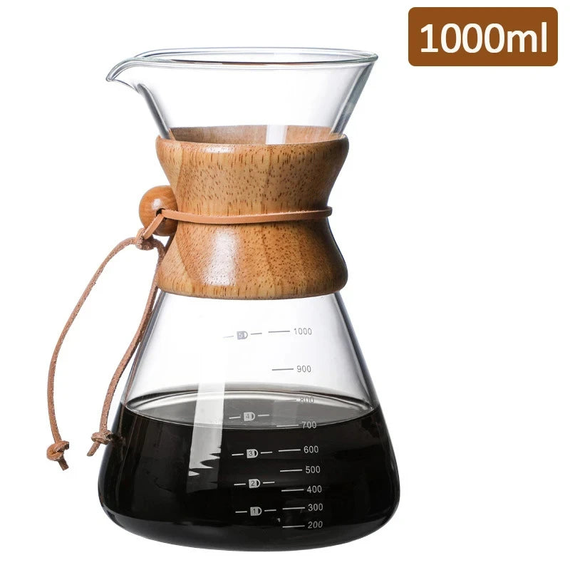 Hand Glas Kaffeekocher Kaffeemaschine 400ML 600ML 800ML 1L Edelstahl Filter Dripper Manuelle Kaffeemaschine Brüherkanne - GYLDNE GRÆNSE Gourmet Online Shop