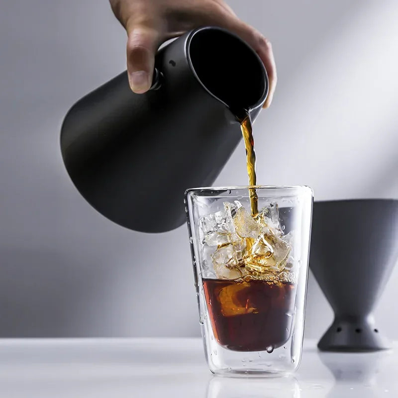 Keramik-Serie Kaffeeserver zum Einschenken von Kaffee und Tee - 600ml/20oz Oval Mikrowellenfest Pyrex Dicker Glaskörper (Schwarz) - GYLDNE GRÆNSE Gourmet Online Shop
