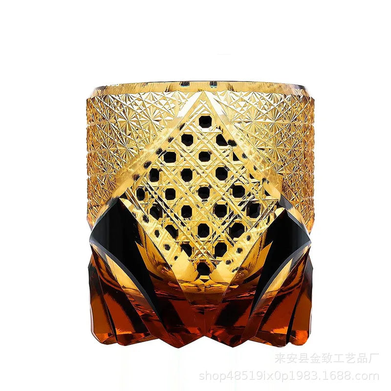 Amber Gem Whiskey Glas Japanisch Edo Kiriko Kristall Weingläser Manuelle Diamantschliff 3D Relief Royal Court XO Whisky Verkostungstasse - GYLDNE GRÆNSE Gourmet Online Shop
