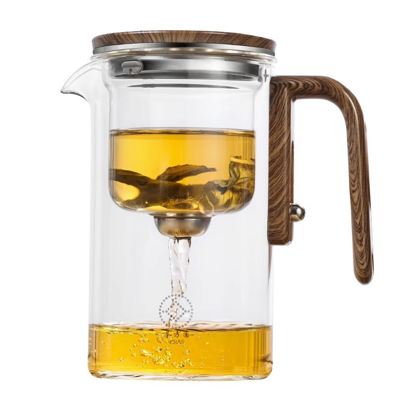 One Click Magnetic Teapot Separation Filtration Glass Tea Pot Wood Handle Tea Water Separation Teefilter - GYLDNE GRÆNSE Gourmet Online Shop