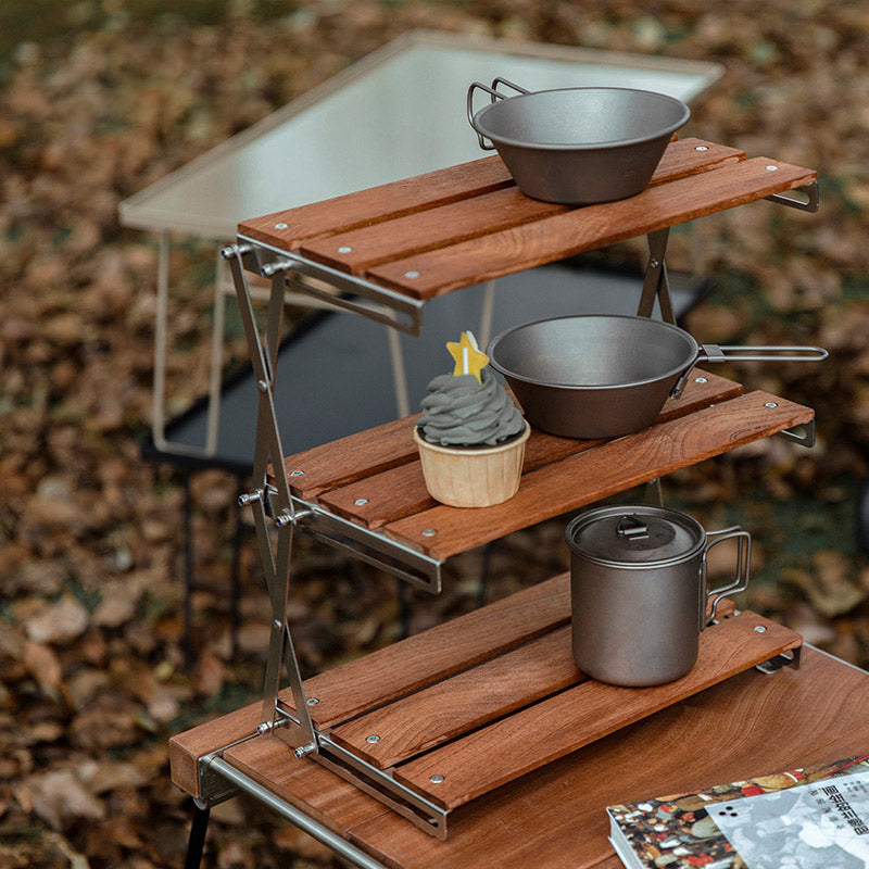 Bergsteigen Outdoor Camping Rack Tragbares Aufbewahrungsregal Dreischichtregal mit faltbarem Picknick Camping Barbecue Klapptisch - G﻿YLDNE GRÆNSE Gourmet Online Shop 