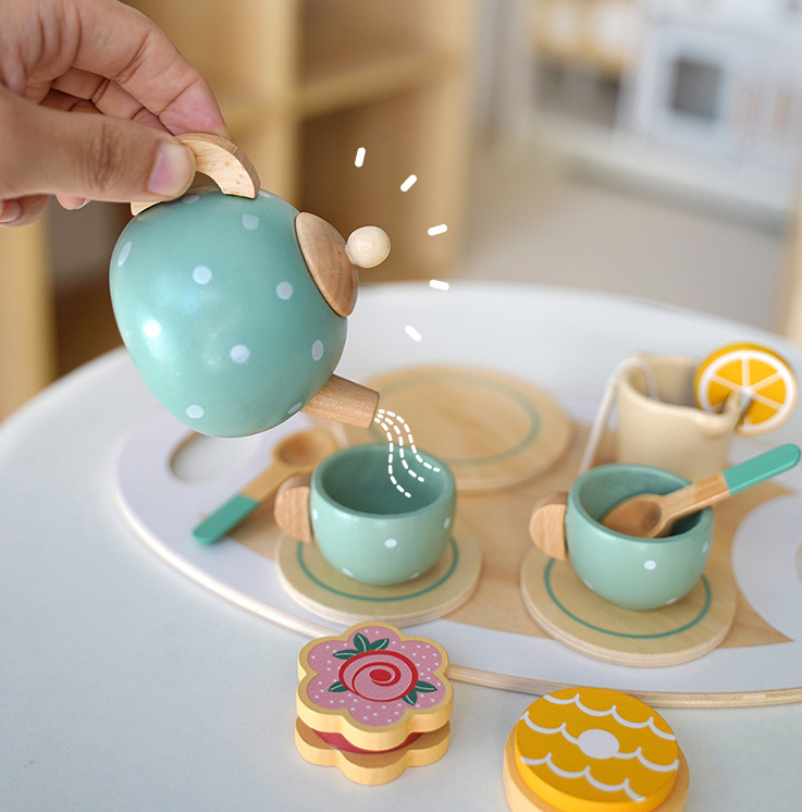 Kinderheim Nachmittagstee Desserts Kuchenverkauf Teekanne Tassen Teeservice Weihnachtsspielzeug aus Holz Geschenke - G﻿YLDNE GRÆNSE Gourmet Online Shop 