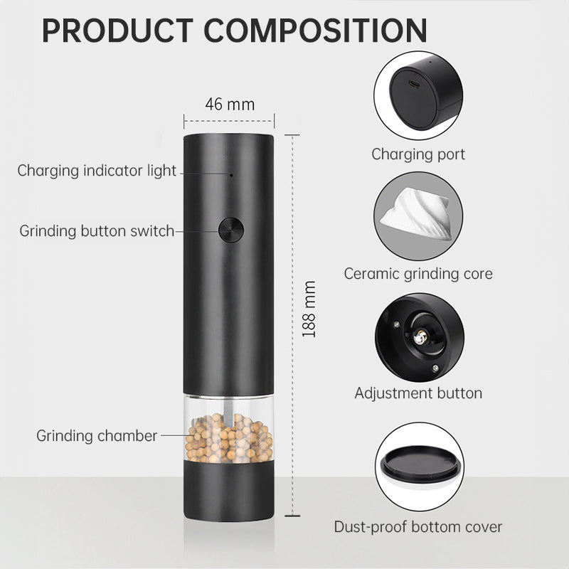 Elektrische Pfeffer- und Meersalzmühle mit USB-Aufladung mit Basis und doppelter Unterstützung für einfaches Aufladen und Verwenden - G﻿YLDNE GRÆNSE Gourmet Online Shop 
