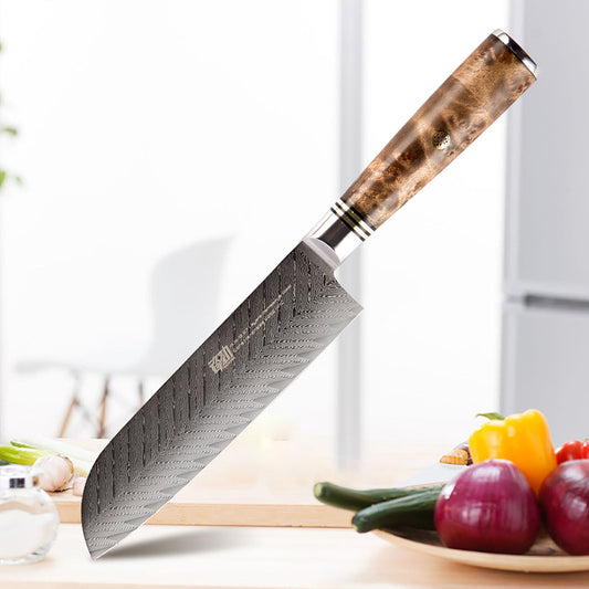 Damast Kochmesser 7 Zoll Sande Messer Fischgrätenmuster Scharfes Sushi Messer Haushalt Fisch Rohes Messer - G﻿YLDNE GRÆNSE Gourmet Online Shop 