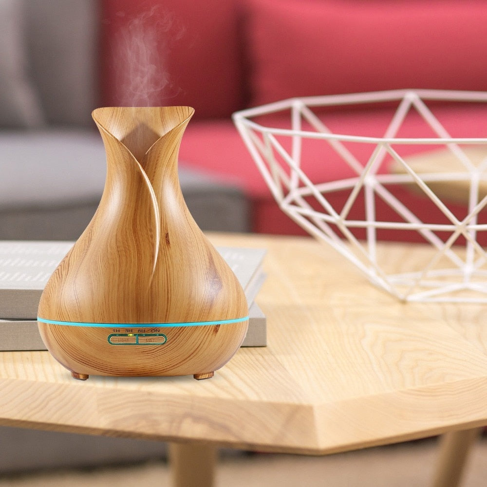 Ultraschall-Luftbefeuchter Tulip Vase Style 14W 400ML Holzmaserung Cool-Mist Aromatherapie Diffusor für ätherische Öle - G﻿YLDNE GRÆNSE Gourmet Online Shop 