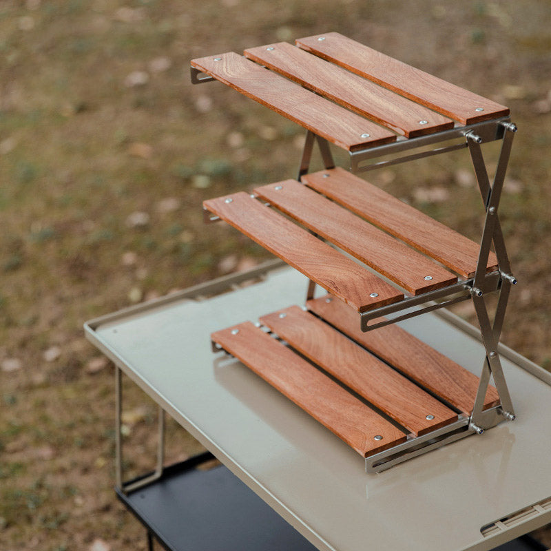 Bergsteigen Outdoor Camping Rack Tragbares Aufbewahrungsregal Dreischichtregal mit faltbarem Picknick Camping Barbecue Klapptisch - G﻿YLDNE GRÆNSE Gourmet Online Shop 