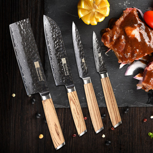 Damast 4 Stück Messer Hammer Muster Kochmesser Massivholz Schneidemesser Haushalt Küchenmesser Fleisch Hackbeil - G﻿YLDNE GRÆNSE Gourmet Online Shop 