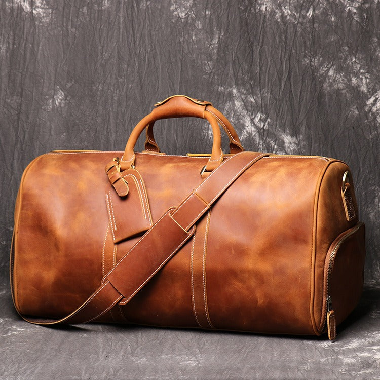 Europäische und amerikanische Retro Herren Echtleder Handtasche Reisetasche Damen Crazy Horse Leder Crossbody Große Gepäcktasche Rindsleder Sporttasche - G﻿YLDNE GRÆNSE Gourmet Online Shop 