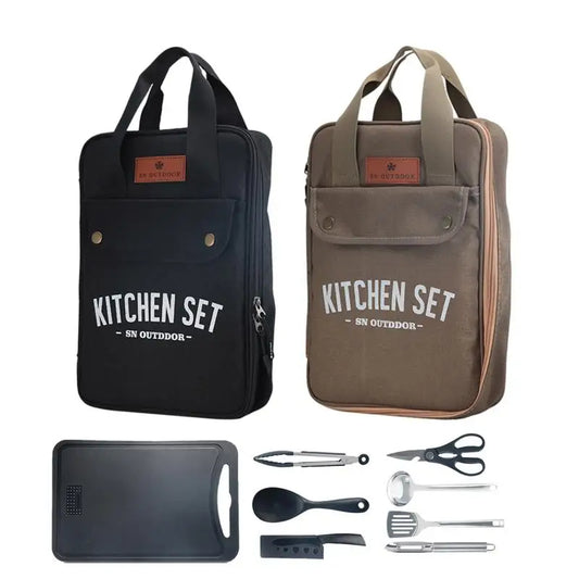 Camping Küchenset 8pcs Camping Outdoor Kochgeschirr Kit Edelstahl Camping Tool Reiseset und Utensil Organizer Aufbewahrungstasche - G﻿YLDNE GRÆNSE Gourmet Online Shop 