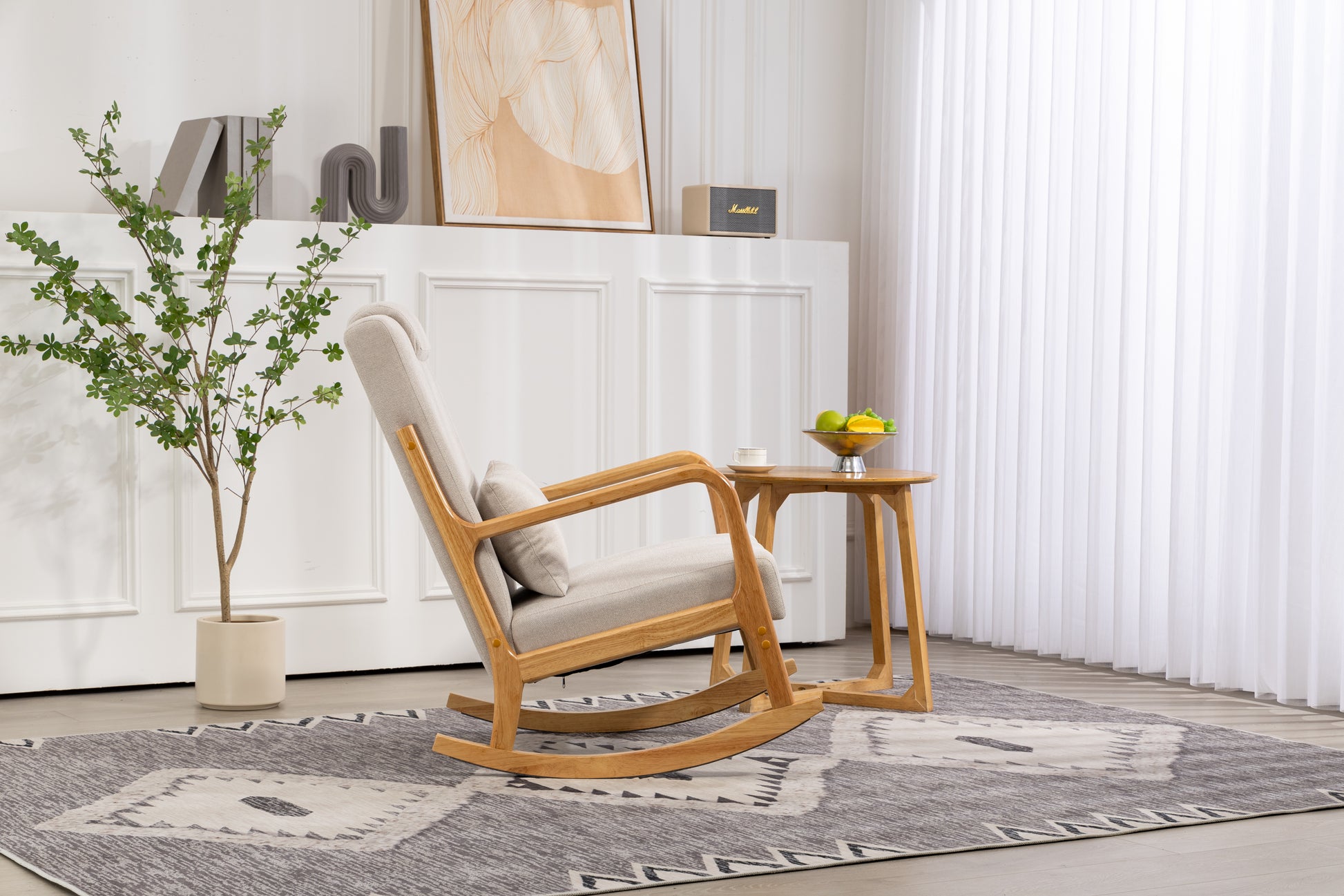 Schaukelstuhl gepolsterter Stoffschaukelsessel Indoor mit hoher Rückenlehne, Gleiterstühlen und Lendenkissen für das Wohnzimmer - G﻿YLDNE GRÆNSE Gourmet Online Shop 