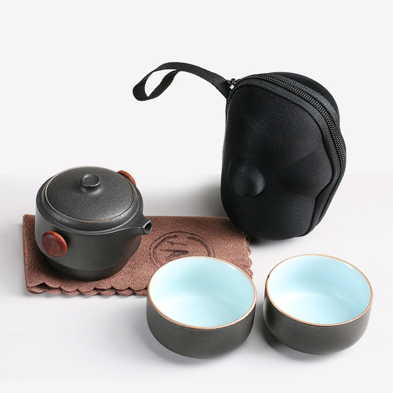 Schwarze Keramik schnelle Gasttasse ein Topf zwei Tassen Haushalt Outdoor Reise Tee Set tragbare Tasche Kung Fu Outdoor tragbare Blase - G﻿YLDNE GRÆNSE Gourmet Online Shop 