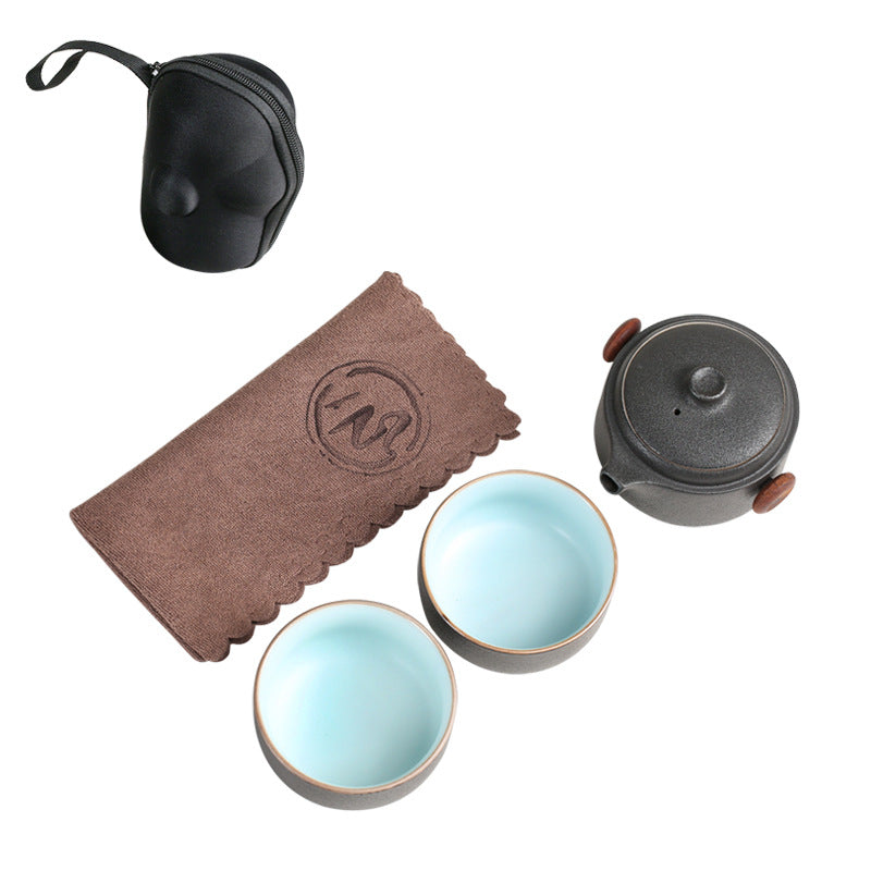 Schwarze Keramik schnelle Gasttasse ein Topf zwei Tassen Haushalt Outdoor Reise Tee Set tragbare Tasche Kung Fu Outdoor tragbare Blase - G﻿YLDNE GRÆNSE Gourmet Online Shop 