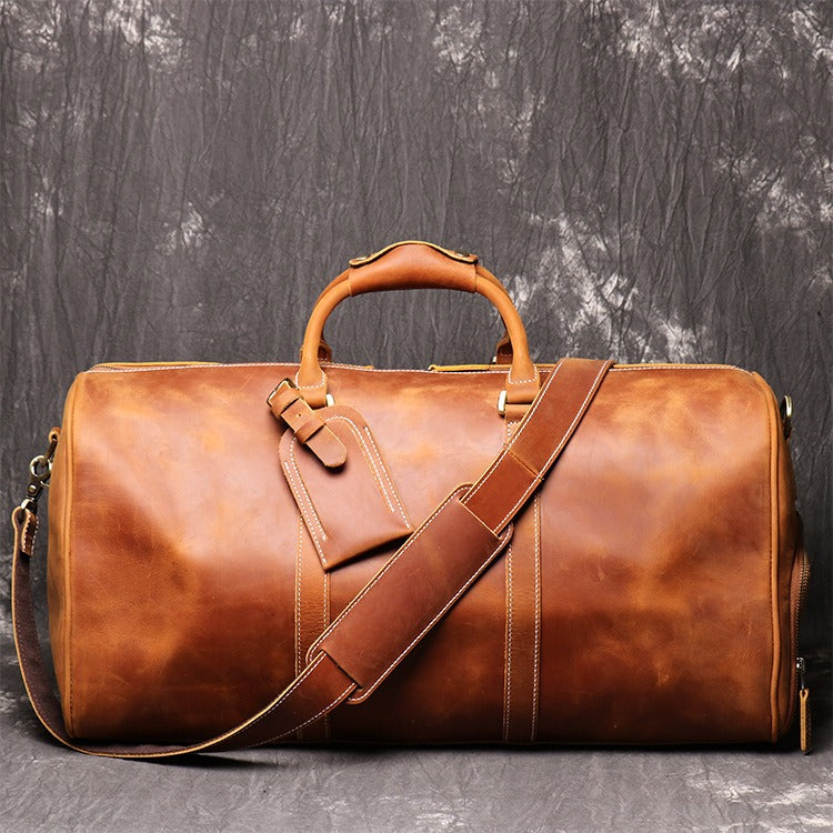 Europäische und amerikanische Retro Herren Echtleder Handtasche Reisetasche Damen Crazy Horse Leder Crossbody Große Gepäcktasche Rindsleder Sporttasche - G﻿YLDNE GRÆNSE Gourmet Online Shop 