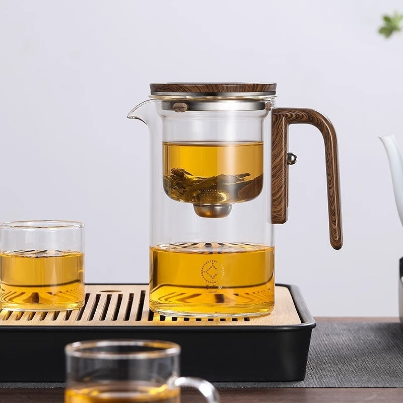 One Click Magnetic Teapot Separation Filtration Glass Tea Pot Wood Handle Tea Water Separation Teefilter - G﻿YLDNE GRÆNSE Gourmet Online Shop 