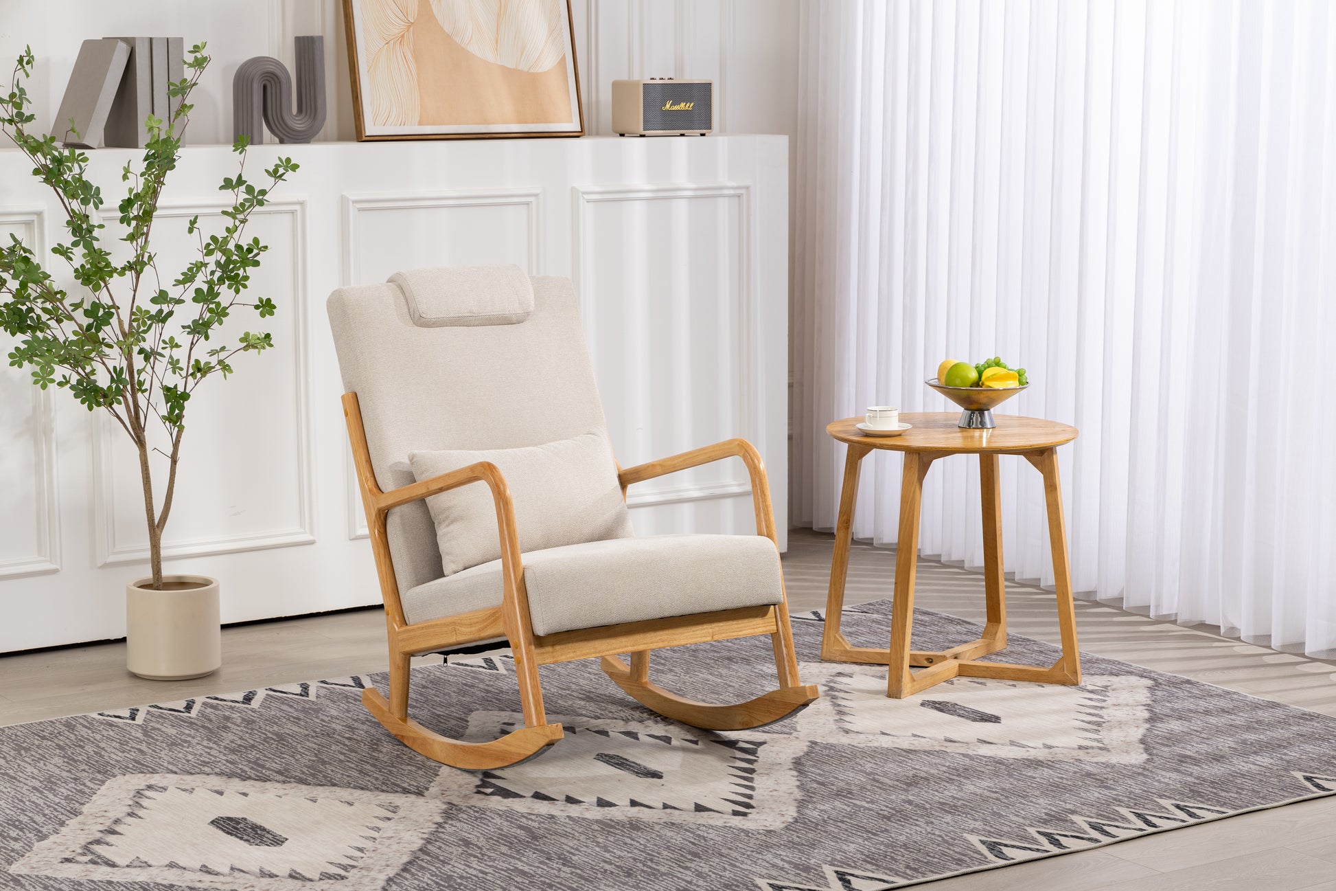 Schaukelstuhl gepolsterter Stoffschaukelsessel Indoor mit hoher Rückenlehne, Gleiterstühlen und Lendenkissen für das Wohnzimmer - G﻿YLDNE GRÆNSE Gourmet Online Shop 