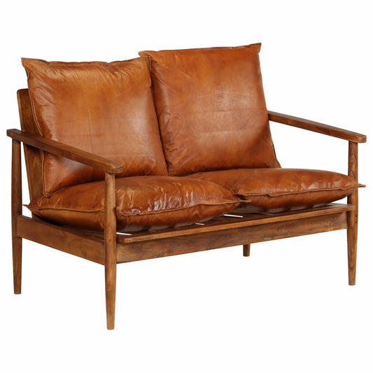 vidaXL 2-Sitzer Sofa Echtleder mit Akazienholz Braun Designer Sofa Büro - G﻿YLDNE GRÆNSE Gourmet Online Shop 