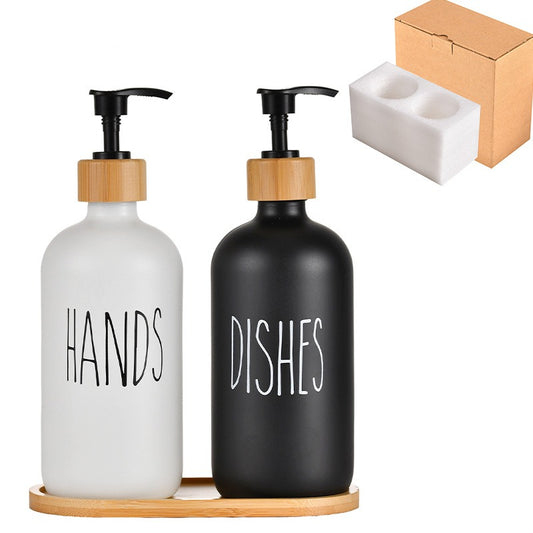 Glas 500ml Boston Handseifenpumpe schwarz und weiß Spaltflasche Holzkappe Seifenspender Shampooflasche - G﻿YLDNE GRÆNSE Gourmet Online Shop 