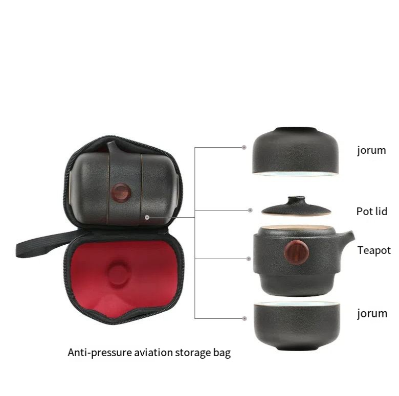 Schwarze Keramik schnelle Gasttasse ein Topf zwei Tassen Haushalt Outdoor Reise Tee Set tragbare Tasche Kung Fu Outdoor tragbare Blase - G﻿YLDNE GRÆNSE Gourmet Online Shop 