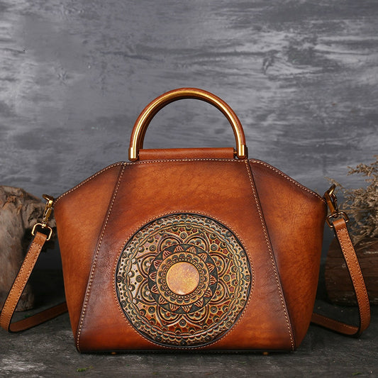 Luxus Frauen Echtes Leder Handtaschen Damen Retro Elegante Schulter Umhängetasche Rindsleder Handgemachte Damen Taschen - G﻿YLDNE GRÆNSE Gourmet Online Shop 