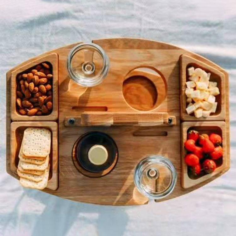 Weinregal aus Holz, Picknicktisch im Freien, tragbares Weinregal, abnehmbarer Obsttisch, Weinglasregal, mehrschichtiges Lebensmittelregal - G﻿YLDNE GRÆNSE Gourmet Online Shop 
