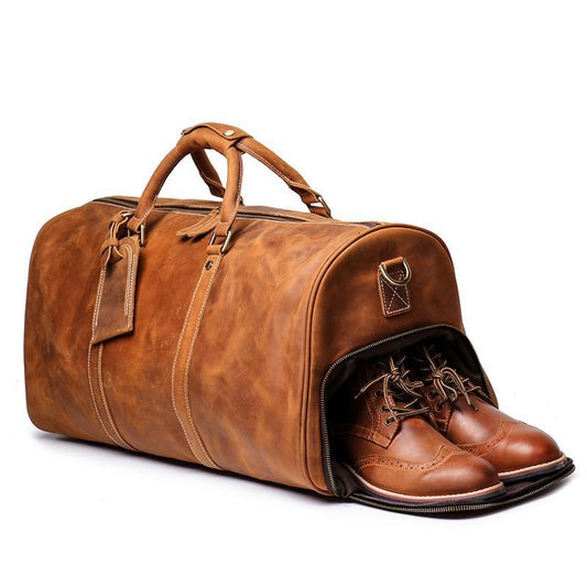 Europäische und amerikanische Retro Herren Echtleder Handtasche Reisetasche Damen Crazy Horse Leder Crossbody Große Gepäcktasche Rindsleder Sporttasche - G﻿YLDNE GRÆNSE Gourmet Online Shop 