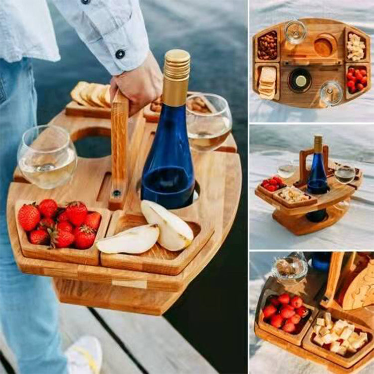 Weinregal aus Holz, Picknicktisch im Freien, tragbares Weinregal, abnehmbarer Obsttisch, Weinglasregal, mehrschichtiges Lebensmittelregal - G﻿YLDNE GRÆNSE Gourmet Online Shop 