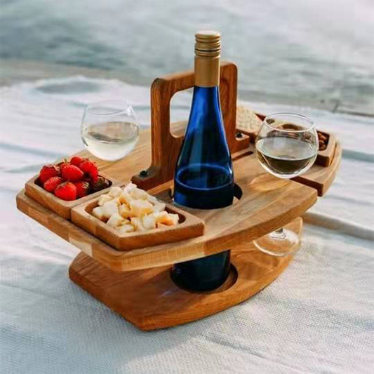 Weinregal aus Holz, Picknicktisch im Freien, tragbares Weinregal, abnehmbarer Obsttisch, Weinglasregal, mehrschichtiges Lebensmittelregal - G﻿YLDNE GRÆNSE Gourmet Online Shop 