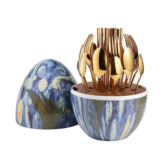 Heartland Egg 24-Piece Stainless Steel Besteck Set Van Gogh Home Art Messer Gabel Löffel Set - G﻿YLDNE GRÆNSE Gourmet Online Shop 
