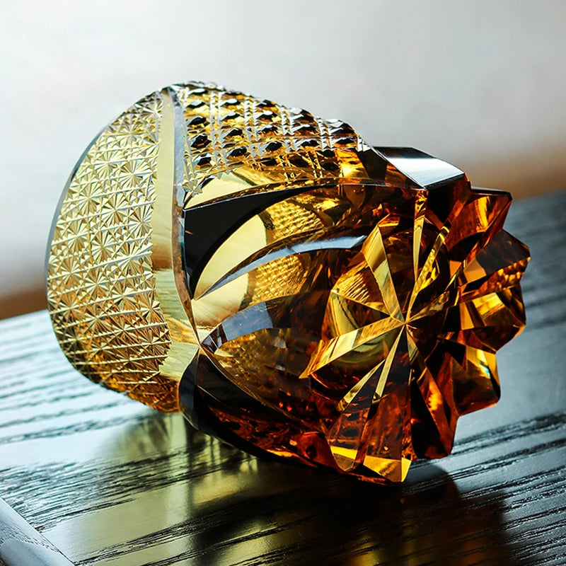 Kristall Doppelwandig Handgemachtes Edo Kiriko Whiskyglas Handgeschnitten zu Klarglas 7oz 1PC Luxus Sammlerobjekt Rarität - G﻿YLDNE GRÆNSE Gourmet Online Shop 