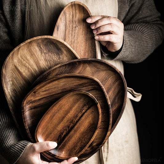 Dinner Platte Teller Holz Wood Irregular Oval Wood Dinner Plate Tableware Set - G﻿YLDNE GRÆNSE Gourmet Online Shop 