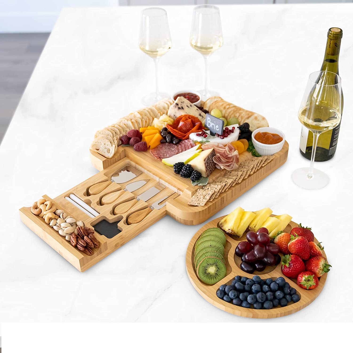 Bambus Käsebrett To Go Set Käse Schneidebrett Zuhause Obst Brot Schneidebrett mit Messer und Gabel  Picknicktisch - G﻿YLDNE GRÆNSE Gourmet Online Shop 