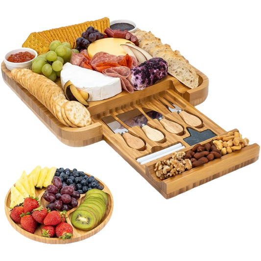 Bambus Käsebrett To Go Set Käse Schneidebrett Zuhause Obst Brot Schneidebrett mit Messer und Gabel  Picknicktisch - G﻿YLDNE GRÆNSE Gourmet Online Shop 